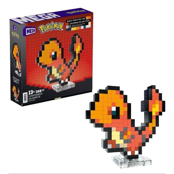 Mega Bloks Pokemon Pixel Art Charmander 349 Piece Building Block Set HTH76 NEW - Picture 1 of 5